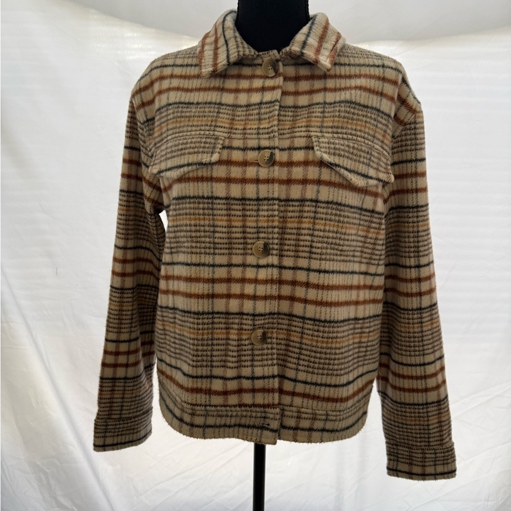 Neutral Plaid Button-Up Shacket Jacket – Cozy Fall Layer (Wool Blend) - Picture 8 of 13